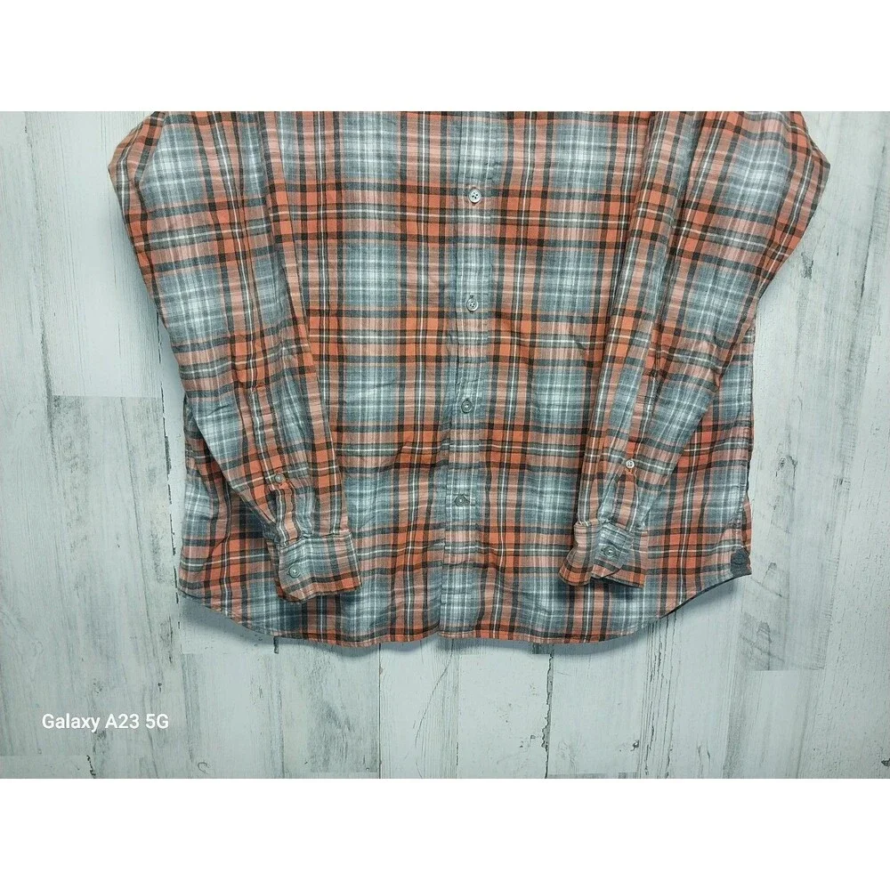 Banana Republic Shirt Mens XL Orange Gray Plaid Long Sleeve Button Up